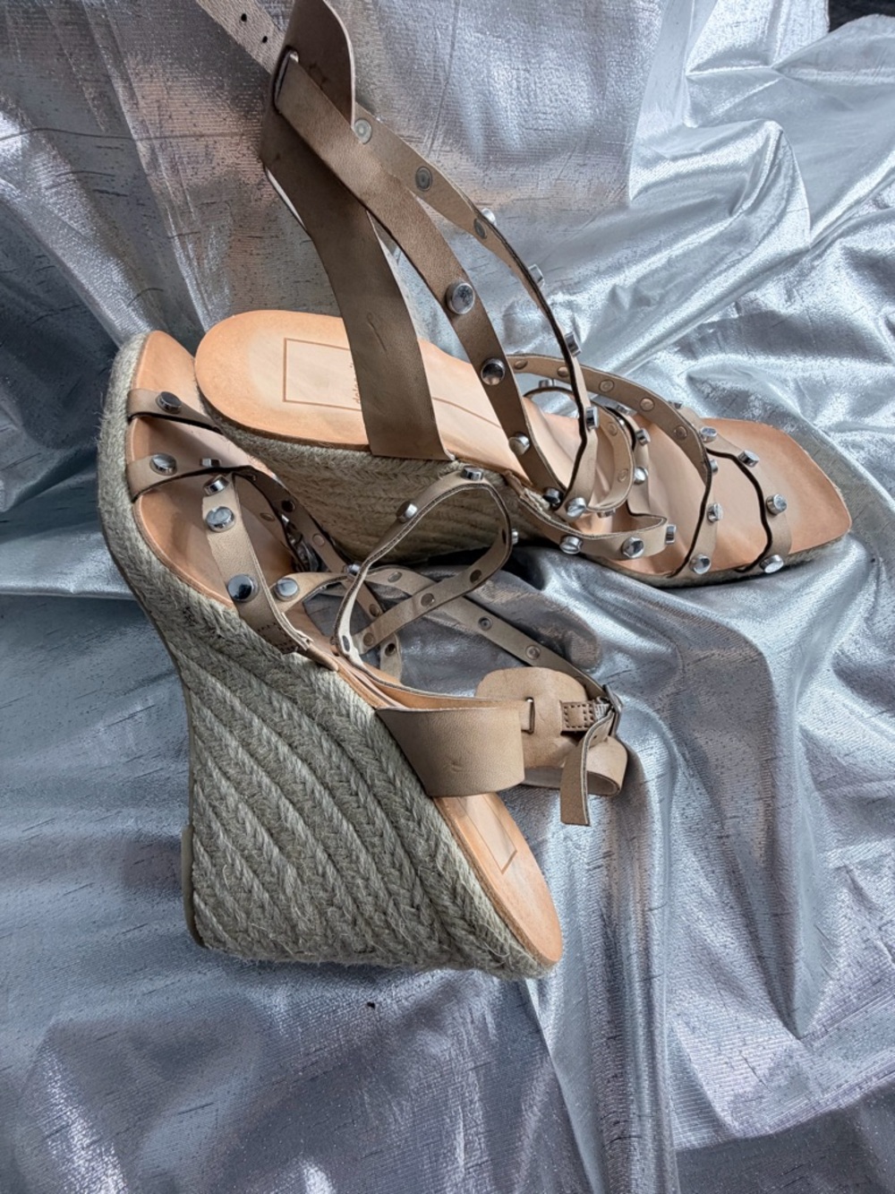 Dolce Vita Tan Studded Espadrille Wedge Sandals - Picture 7 of 9